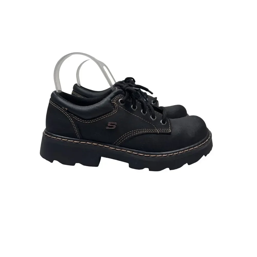 Skechers Parties - Mate Oxford Shoes Womens 8 Black Leather Lace Up Lug Sole Y2K